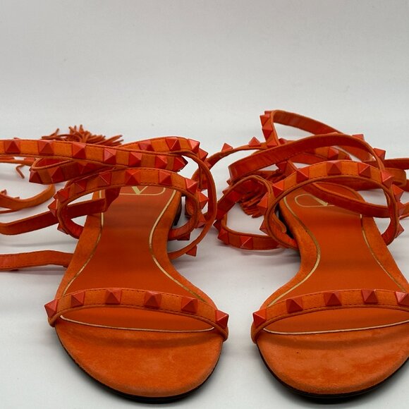 Valentino Rockstud Studded Suede Ankle Tie Flat Gladiator Sandals Shoes - Picture 4 of 12